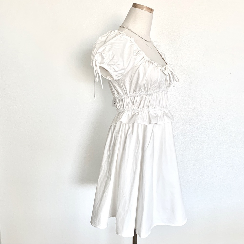 ☁️ White Tie Front Puff Sleeves Cotton Mini Dress - Picture 8 of 16